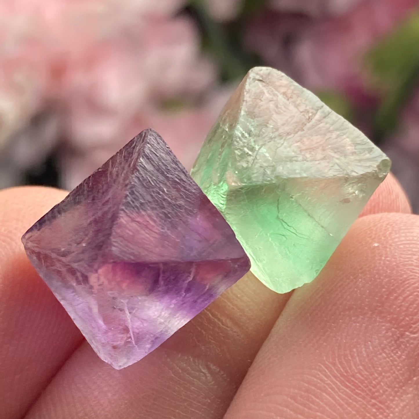 Purple & Green Fluorite Pair of Octahedrons, Raw Fluorite Crystals, China Mined