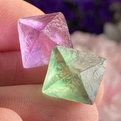 Purple & Green Fluorite Pair of Octahedrons, Raw Fluorite Crystals, China Mined