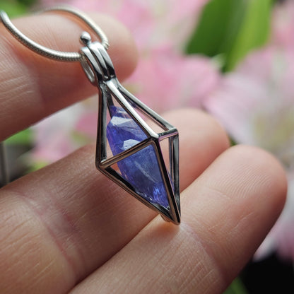 Tanzanite Pendant, Sterling Silver Purple Tanzanite Crystal Necklace, Tanzanite Jewelry