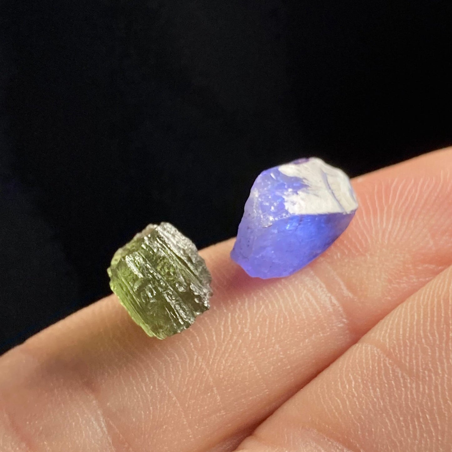 Moldavite & Tanzanite Pendant, Authentic Moldavite Crystal with Tanzanite in a Sterling Silver Cage Necklace