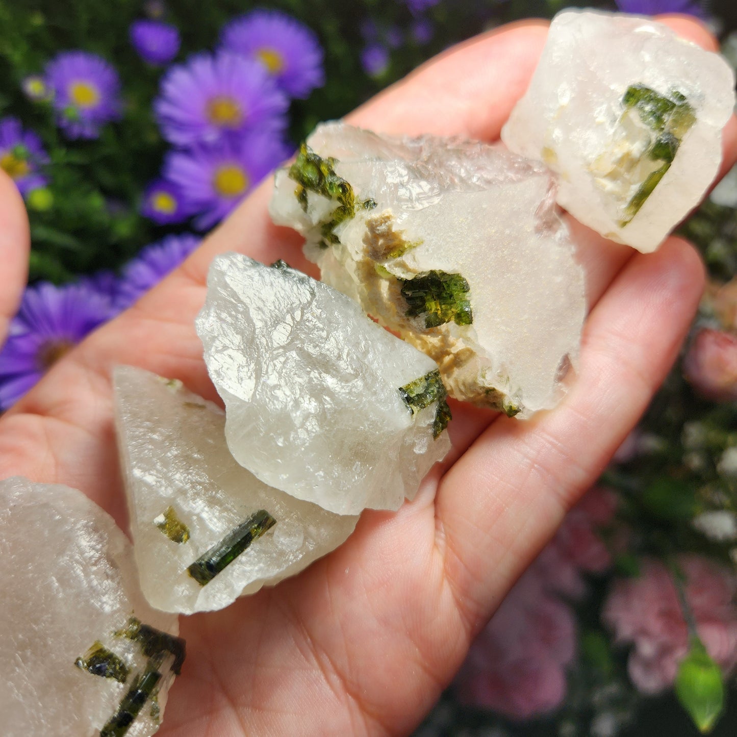 Green Tourmaline in Quartz Crystal
