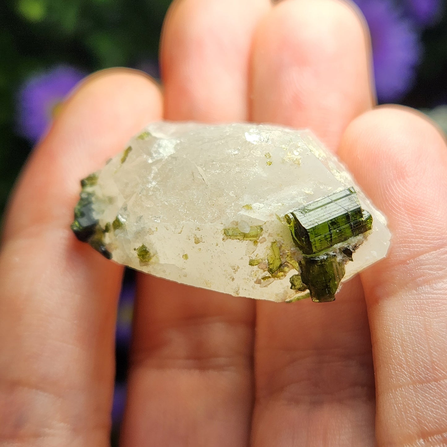 Green Tourmaline in Quartz Crystal