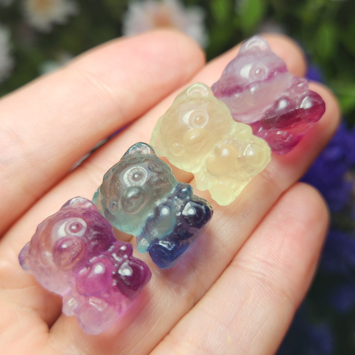 Rainbow Fluorite Teddy Bear / Fluorite Crystal / Fluorite Stone Carving / Crystal Bear / Gummy Bear Carving / Polished Rainbow Fluorite
