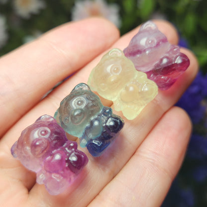 Rainbow Fluorite Teddy Bear / Fluorite Crystal / Fluorite Stone Carving / Crystal Bear / Gummy Bear Carving / Polished Rainbow Fluorite