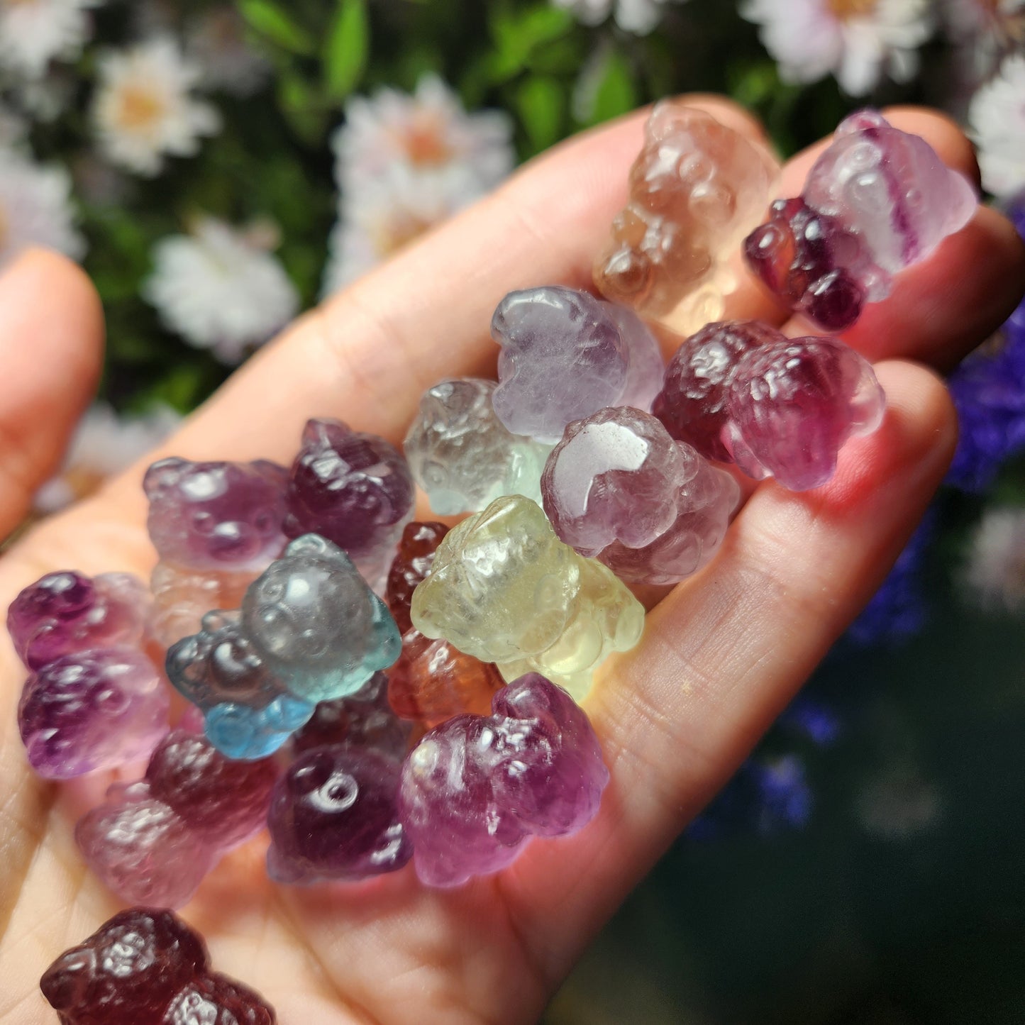 Rainbow Fluorite Teddy Bear / Fluorite Crystal / Fluorite Stone Carving / Crystal Bear / Gummy Bear Carving / Polished Rainbow Fluorite