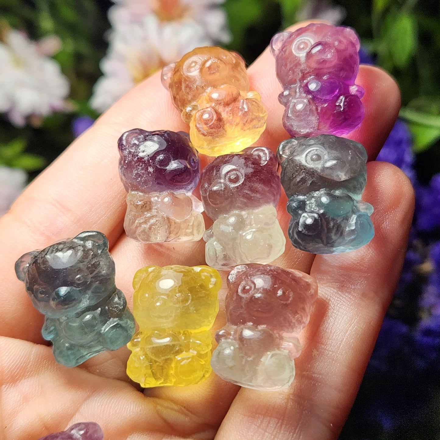 Rainbow Fluorite Teddy Bear / Fluorite Crystal / Fluorite Stone Carving / Crystal Bear / Gummy Bear Carving / Polished Rainbow Fluorite