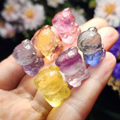 Rainbow Fluorite Teddy Bear / Fluorite Crystal / Fluorite Stone Carving / Crystal Bear / Gummy Bear Carving / Polished Rainbow Fluorite