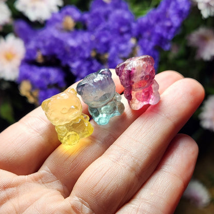 Rainbow Fluorite Teddy Bear / Fluorite Crystal / Fluorite Stone Carving / Crystal Bear / Gummy Bear Carving / Polished Rainbow Fluorite