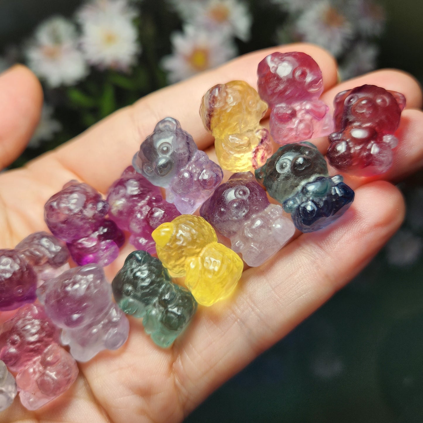 Rainbow Fluorite Teddy Bear / Fluorite Crystal / Fluorite Stone Carving / Crystal Bear / Gummy Bear Carving / Polished Rainbow Fluorite