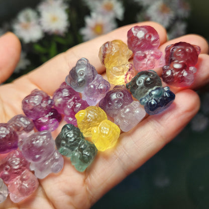 Rainbow Fluorite Teddy Bear / Fluorite Crystal / Fluorite Stone Carving / Crystal Bear / Gummy Bear Carving / Polished Rainbow Fluorite