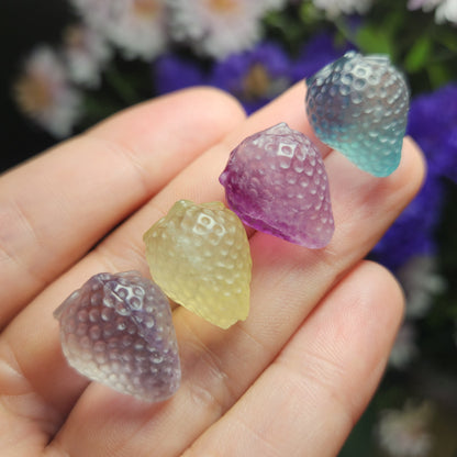 Mini Strawberry Gemstone Carving, Rainbow Fluorite Crystal
