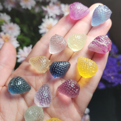 Mini Strawberry Gemstone Carving, Rainbow Fluorite Crystal
