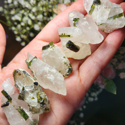 Green Tourmaline in Quartz Crystal