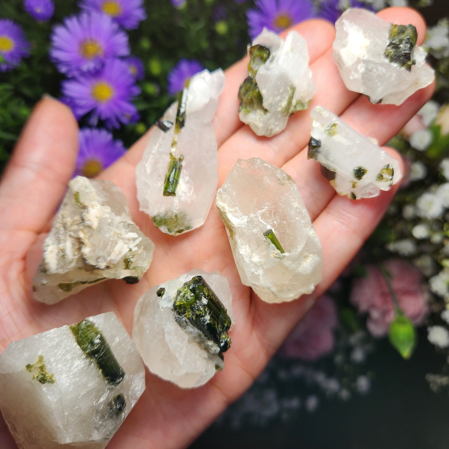 Green Tourmaline in Quartz Crystal
