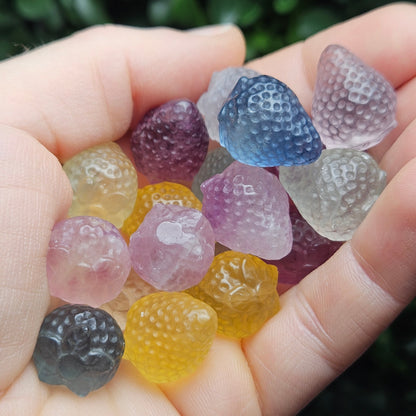 Mini Strawberry Gemstone Carving, Rainbow Fluorite Crystal