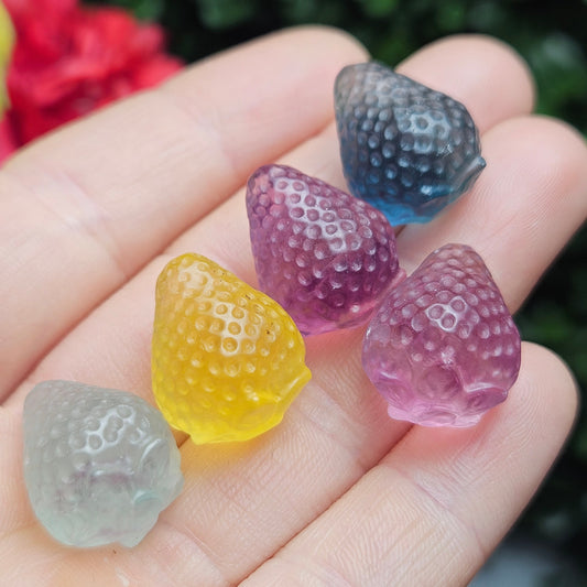 Mini Strawberry Gemstone Carving, Rainbow Fluorite Crystal
