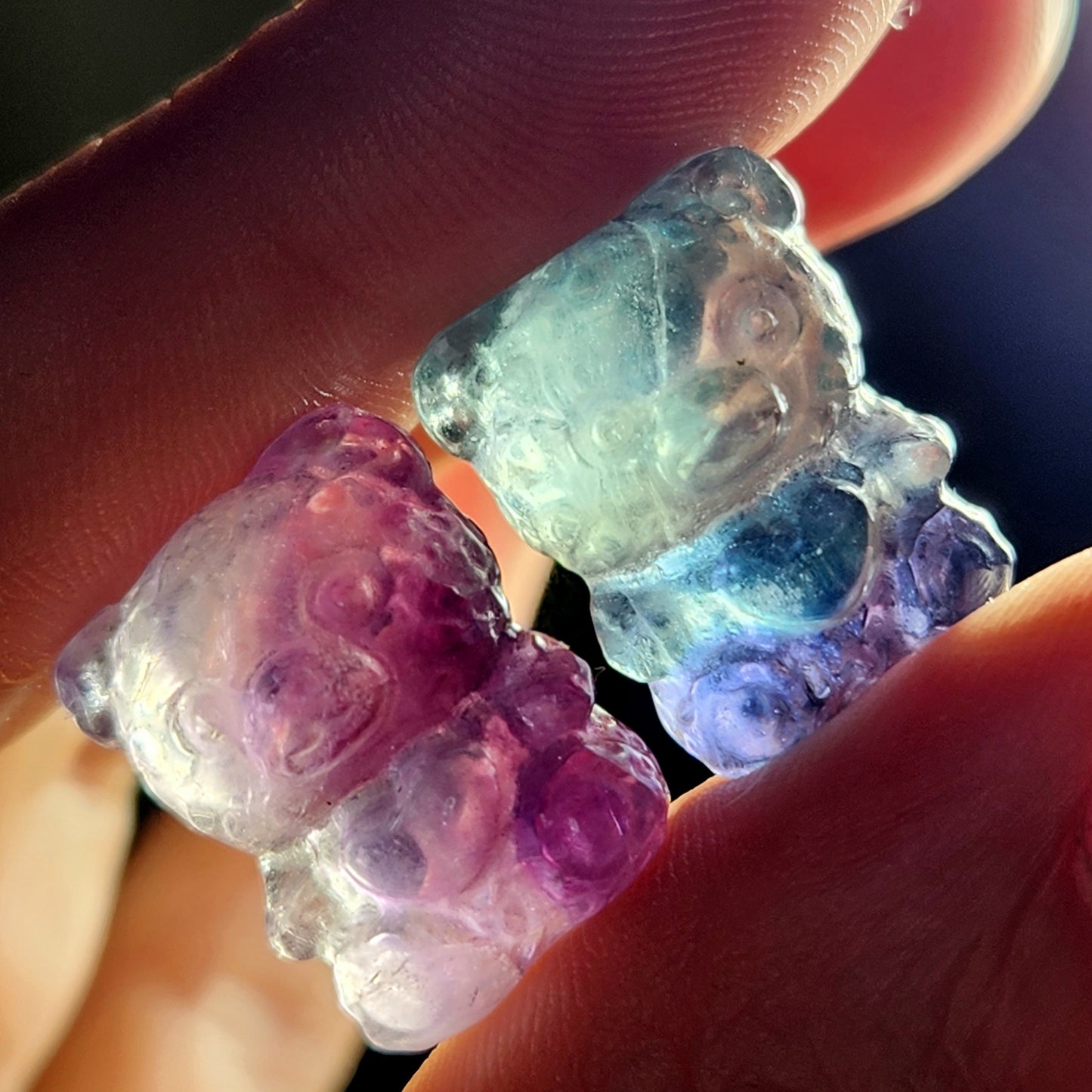 Rainbow Fluorite Teddy Bear / Fluorite Crystal / Fluorite Stone Carving / Crystal Bear / Gummy Bear Carving / Polished Rainbow Fluorite