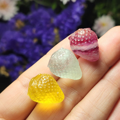 Mini Strawberry Gemstone Carving, Rainbow Fluorite Crystal