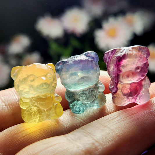 Rainbow Fluorite Teddy Bear / Fluorite Crystal / Fluorite Stone Carving / Crystal Bear / Gummy Bear Carving / Polished Rainbow Fluorite