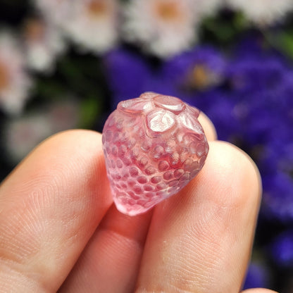 Mini Strawberry Gemstone Carving, Rainbow Fluorite Crystal