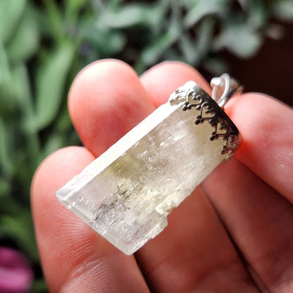 Golden Kunzite Crystal Pendant, Terminated Gold Spodumene Necklace