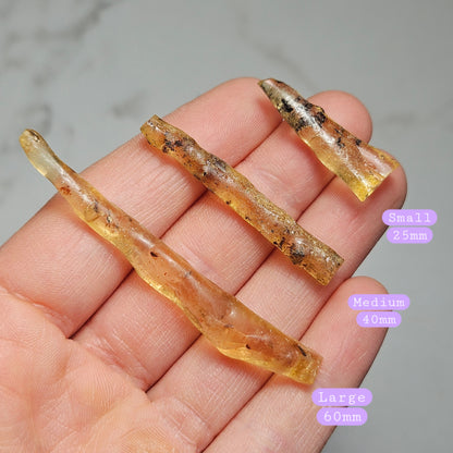 Amber Wand with Insects, Natural Young Amber with Bug Inclusions