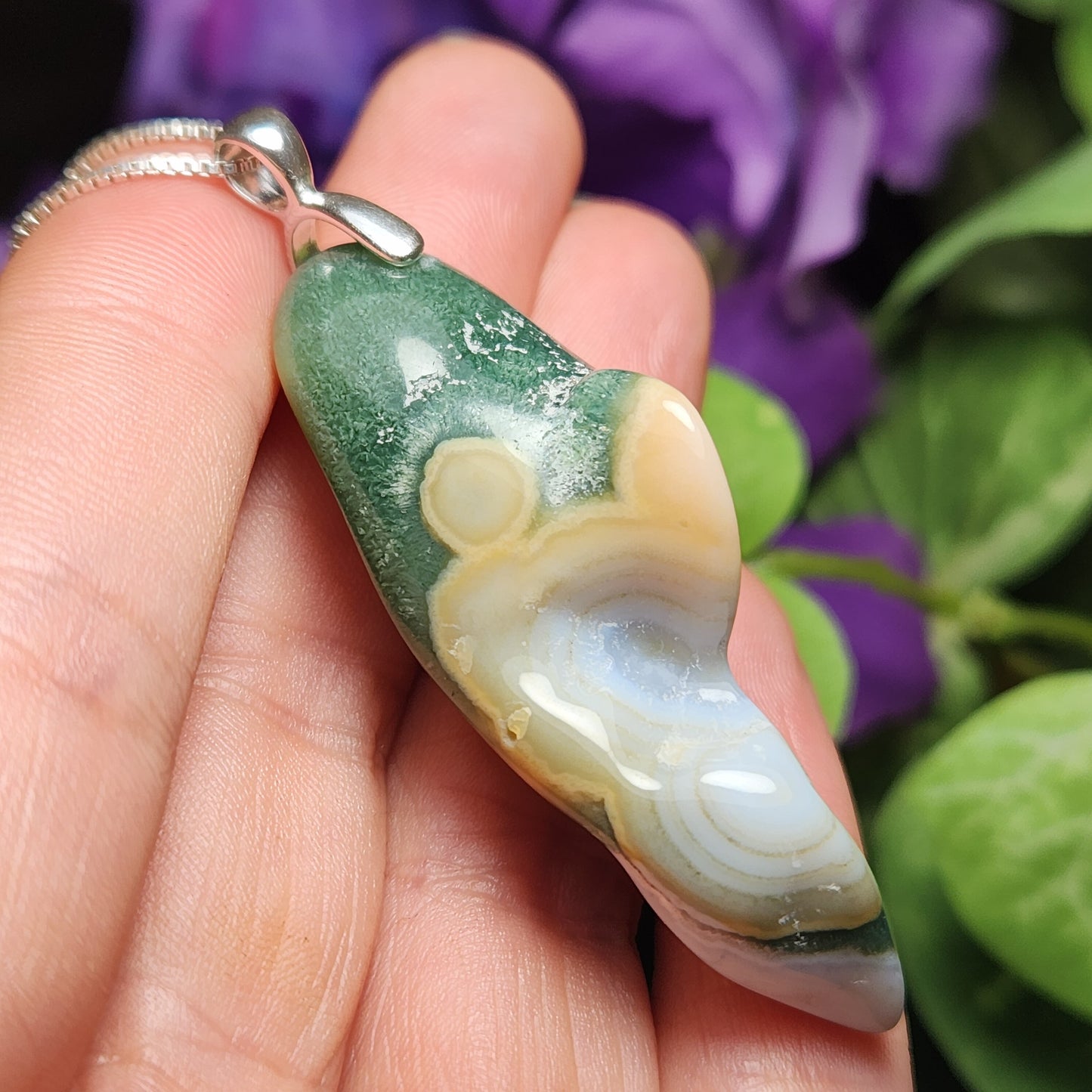 Vein 8 Ocean Jasper Pendant, Sterling Silver Madagascar Vein Eight Jasper