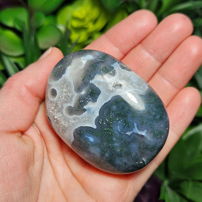Moss Agate Palm Stone, Polished Moss Agate Crystal Specimen