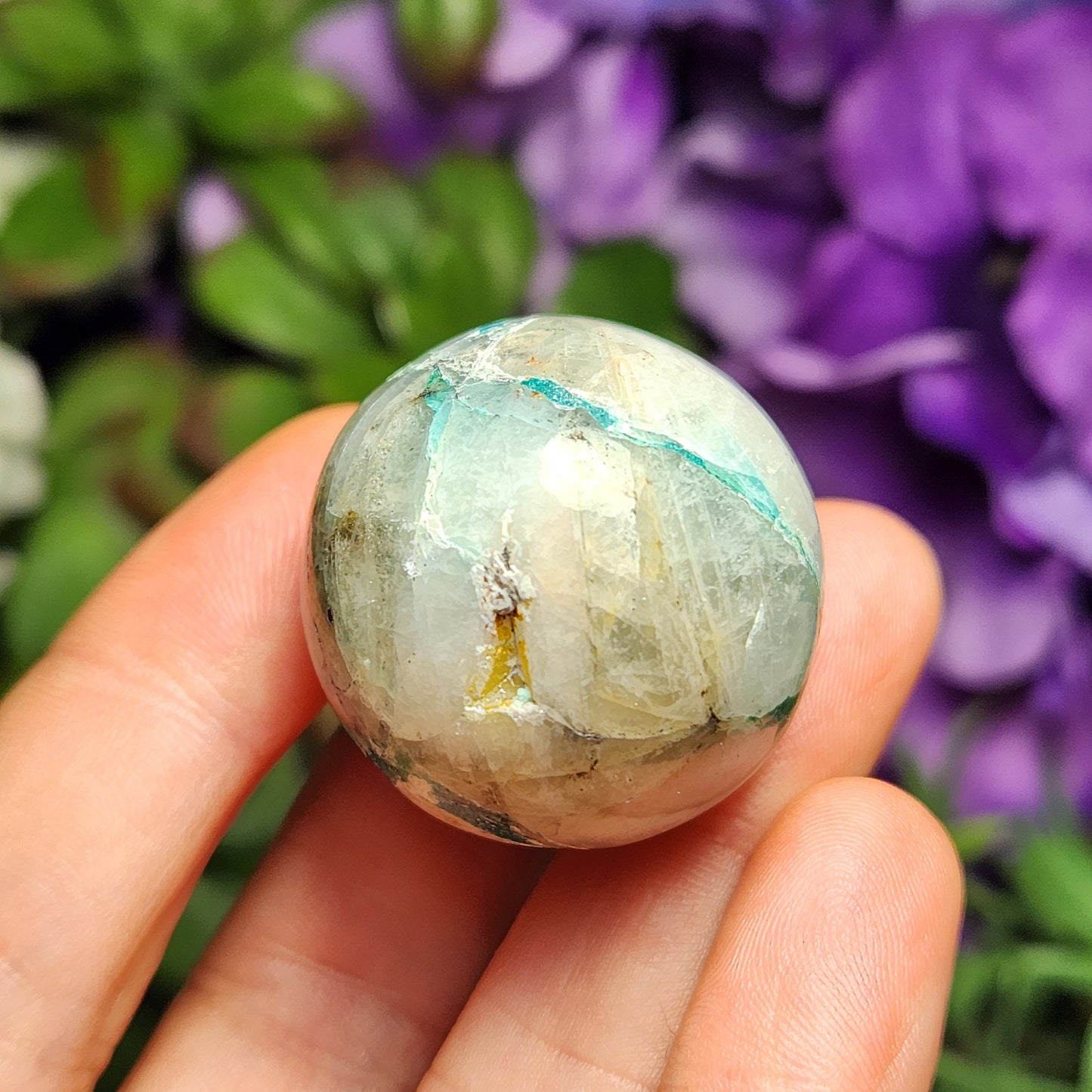 Chrysocolla in Quartz Sphere