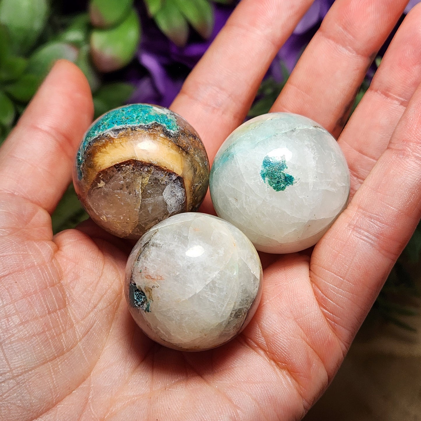 Chrysocolla in Quartz Sphere