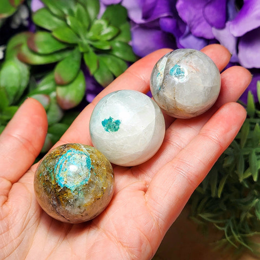 Chrysocolla in Quartz Sphere