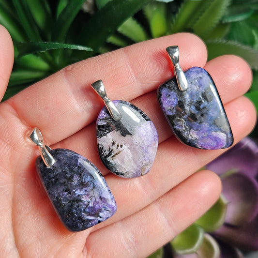 Charoite Pendant / Charoite Jewelry/ Charoite Necklace / Charoite Crystal / Sterling Silver / Purple Charoite / Polished Charoite