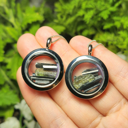 Moldavite & Black Tourmaline Necklace
