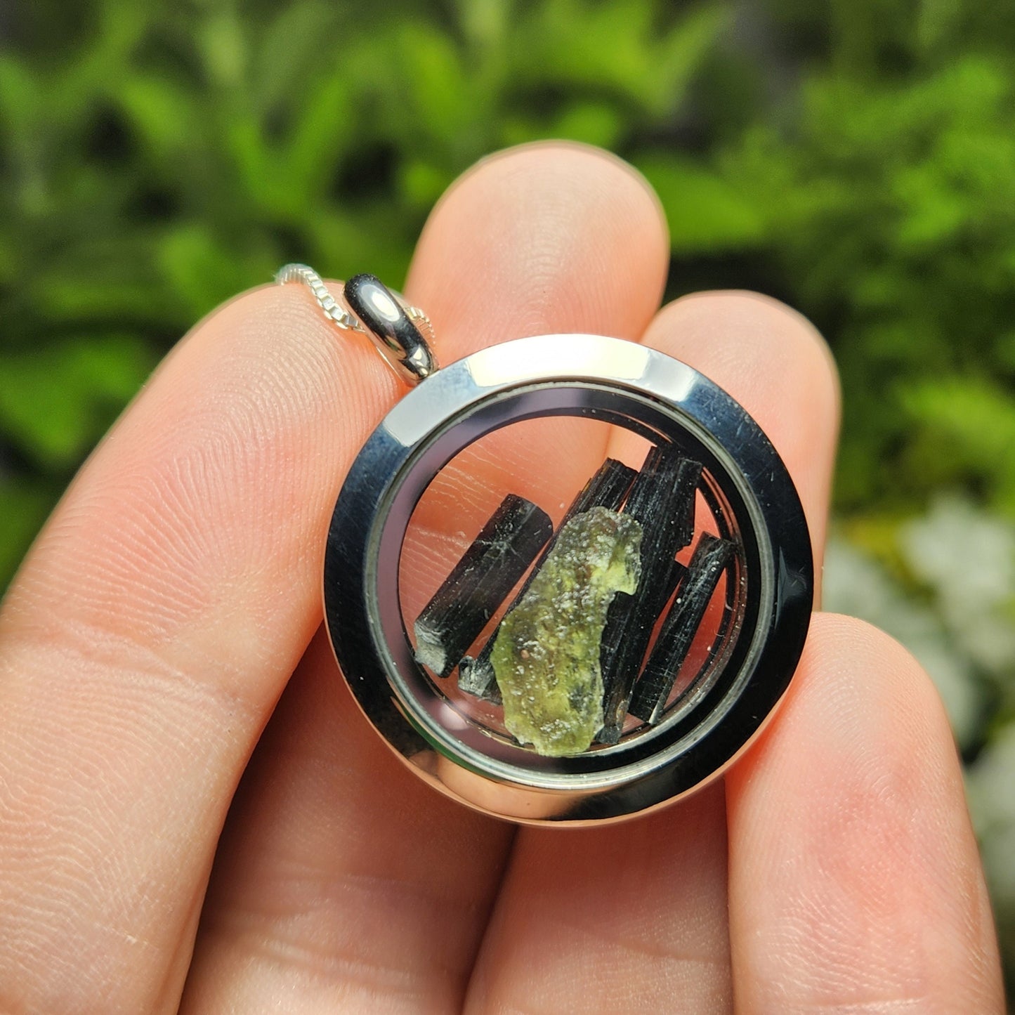Moldavite & Black Tourmaline Necklace
