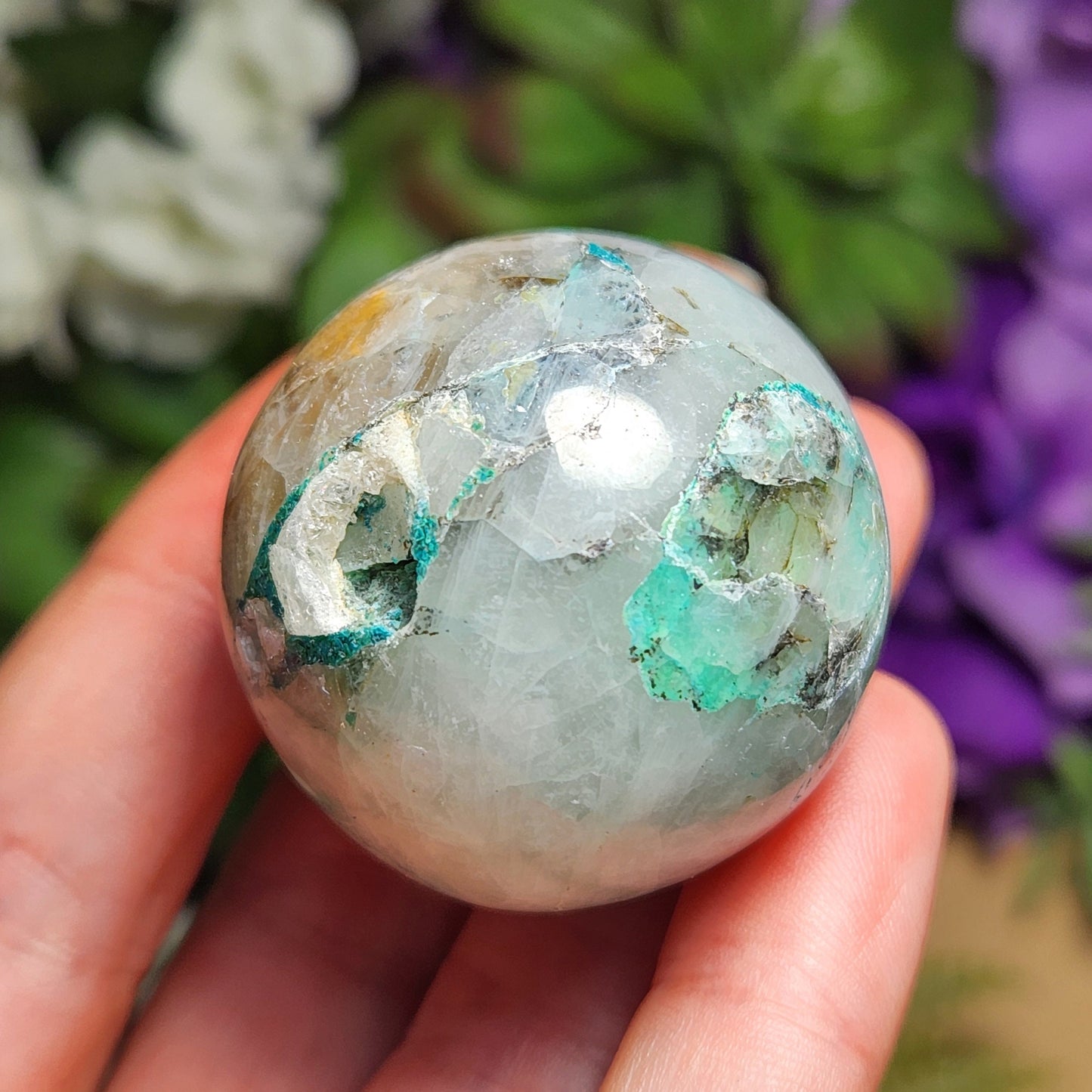Chrysocolla in Quartz Sphere