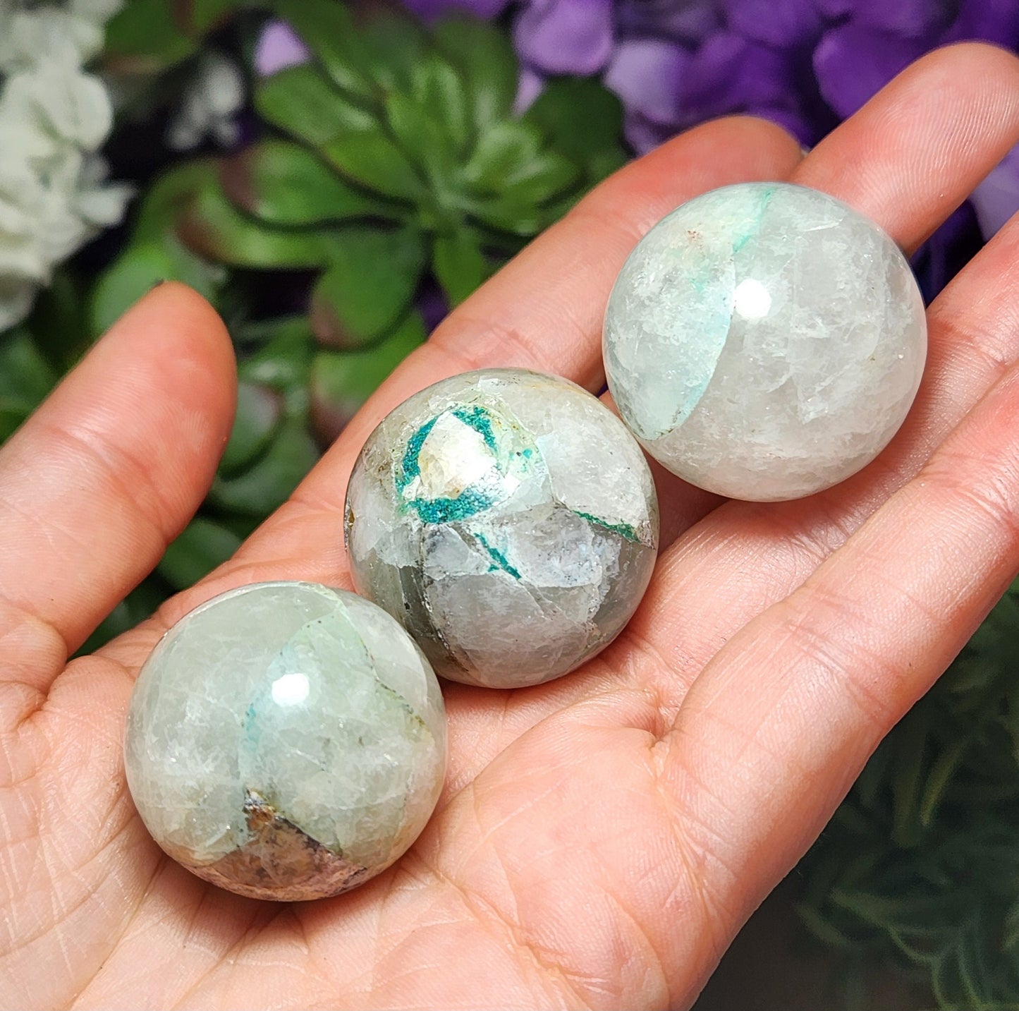 Chrysocolla in Quartz Sphere
