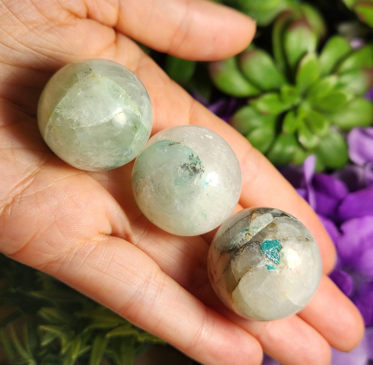 Chrysocolla in Quartz Sphere