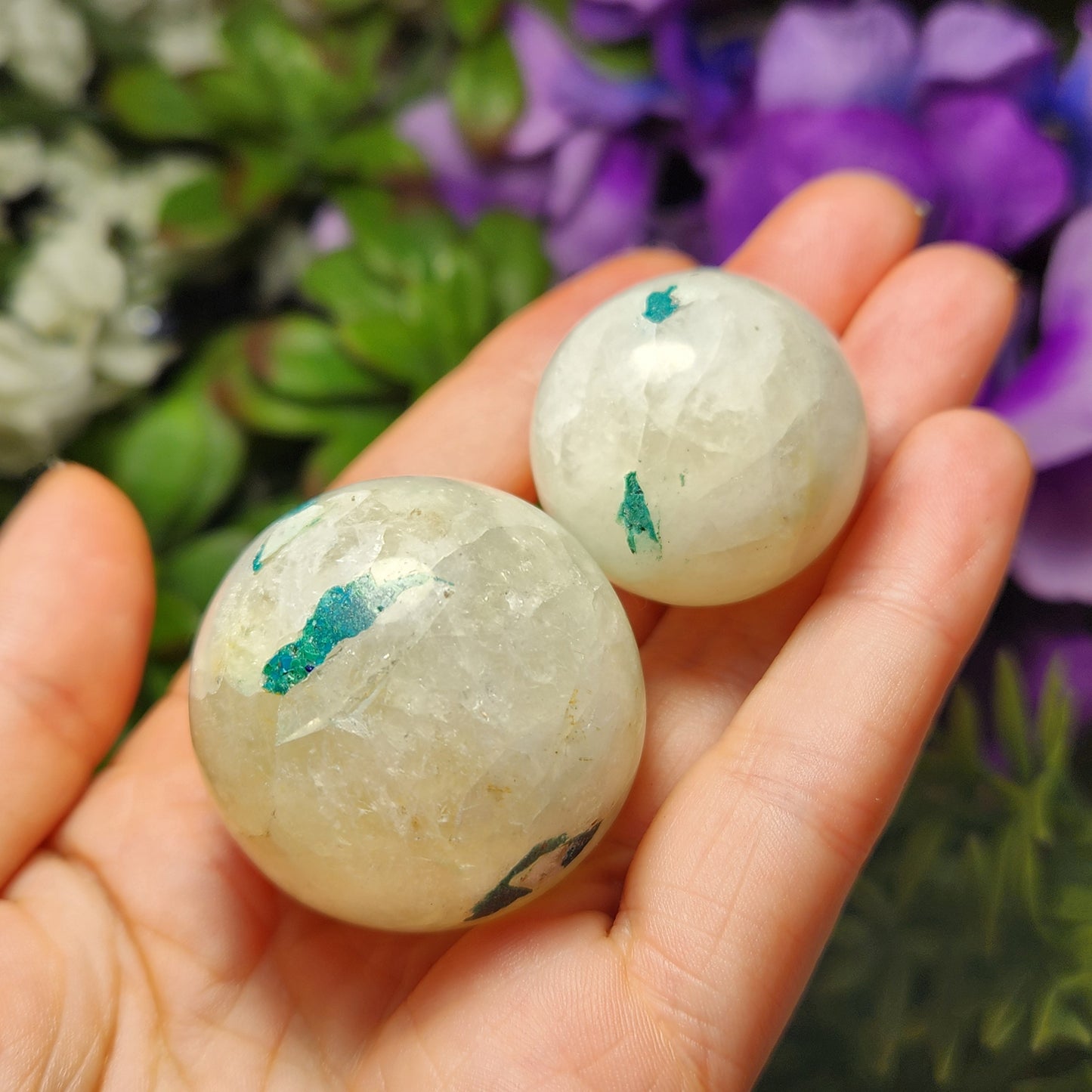 Chrysocolla in Quartz Sphere