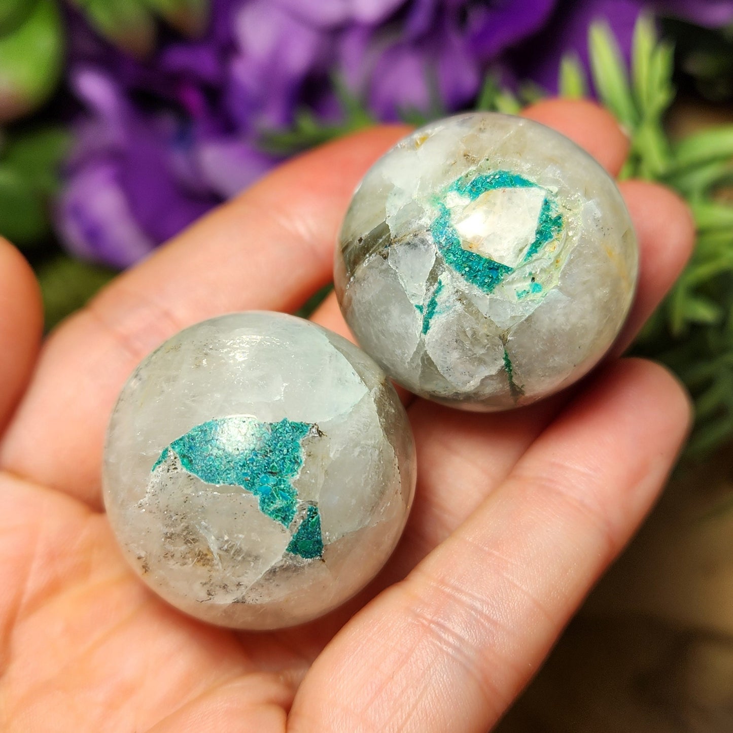Chrysocolla in Quartz Sphere