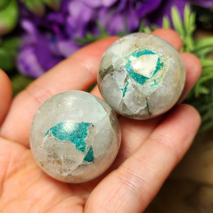 Chrysocolla in Quartz Sphere