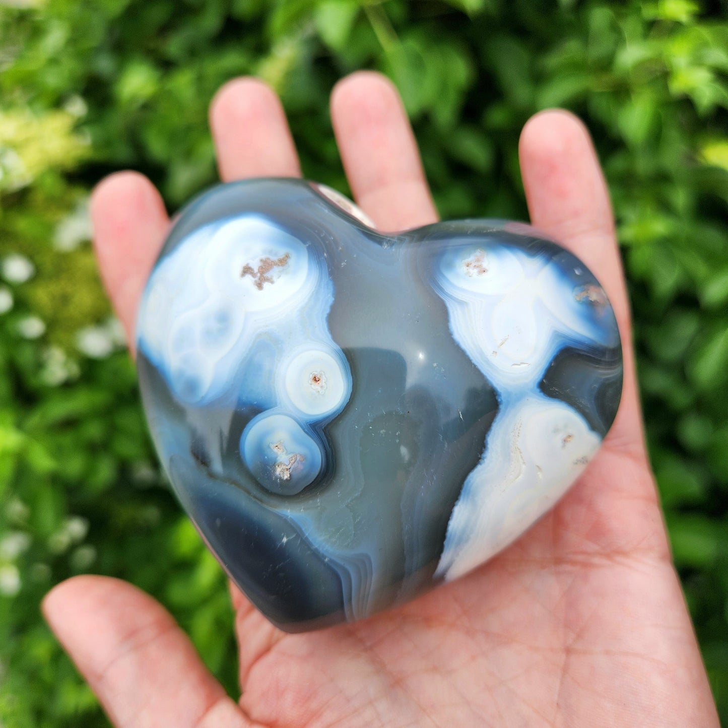 Orca Agate Heart Carving, Polished Agate Crystal Heart