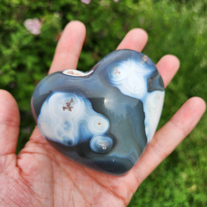 Orca Agate Heart Carving, Polished Agate Crystal Heart