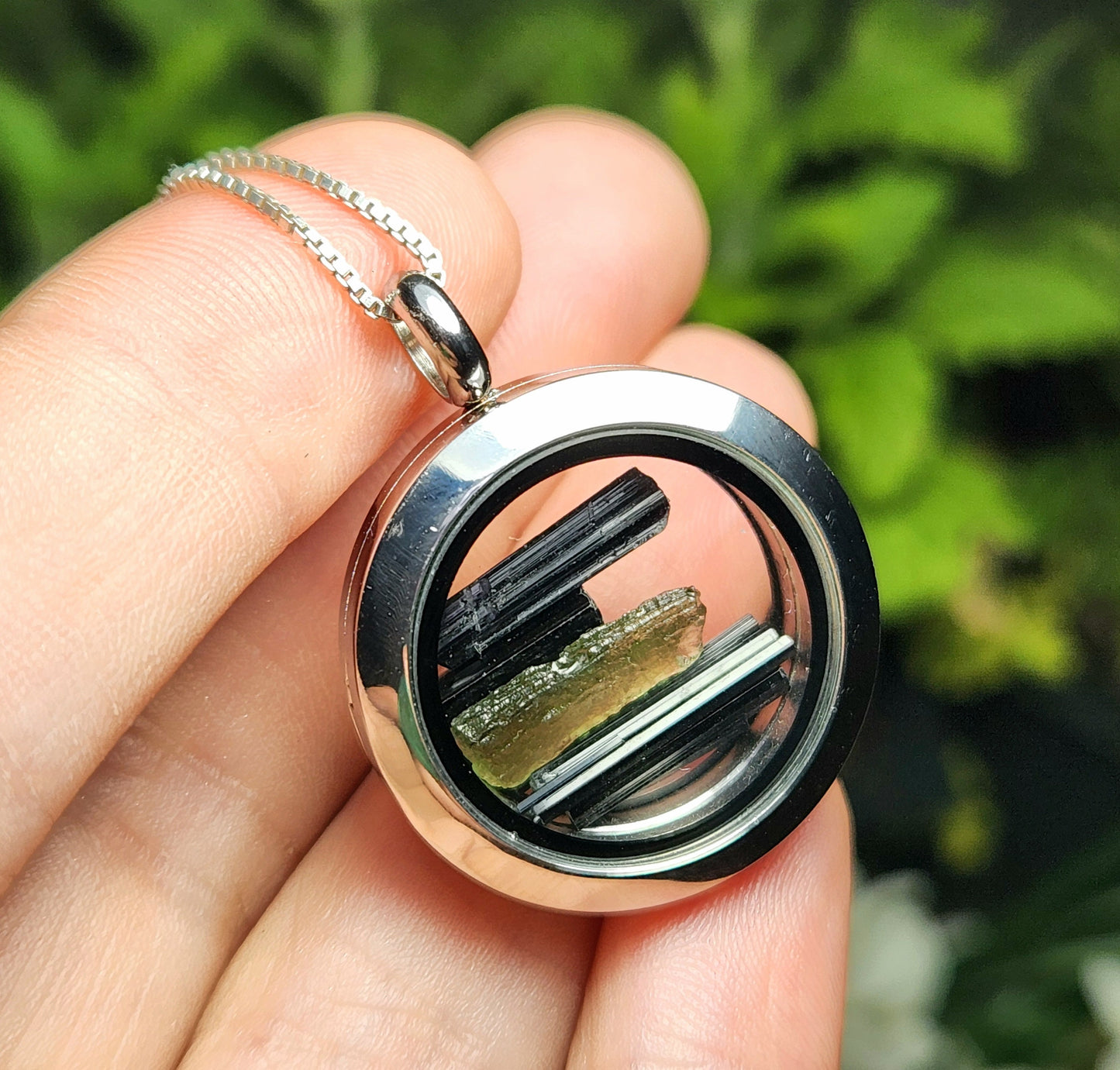 Moldavite & Black Tourmaline Necklace