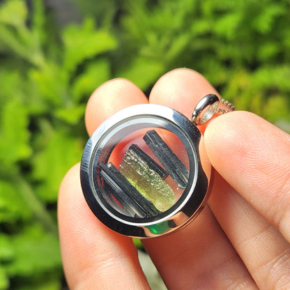 Moldavite & Black Tourmaline Necklace
