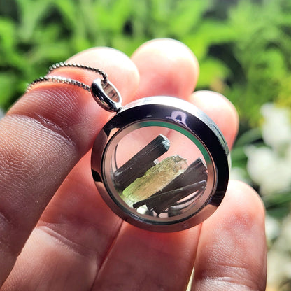 Moldavite & Black Tourmaline Necklace