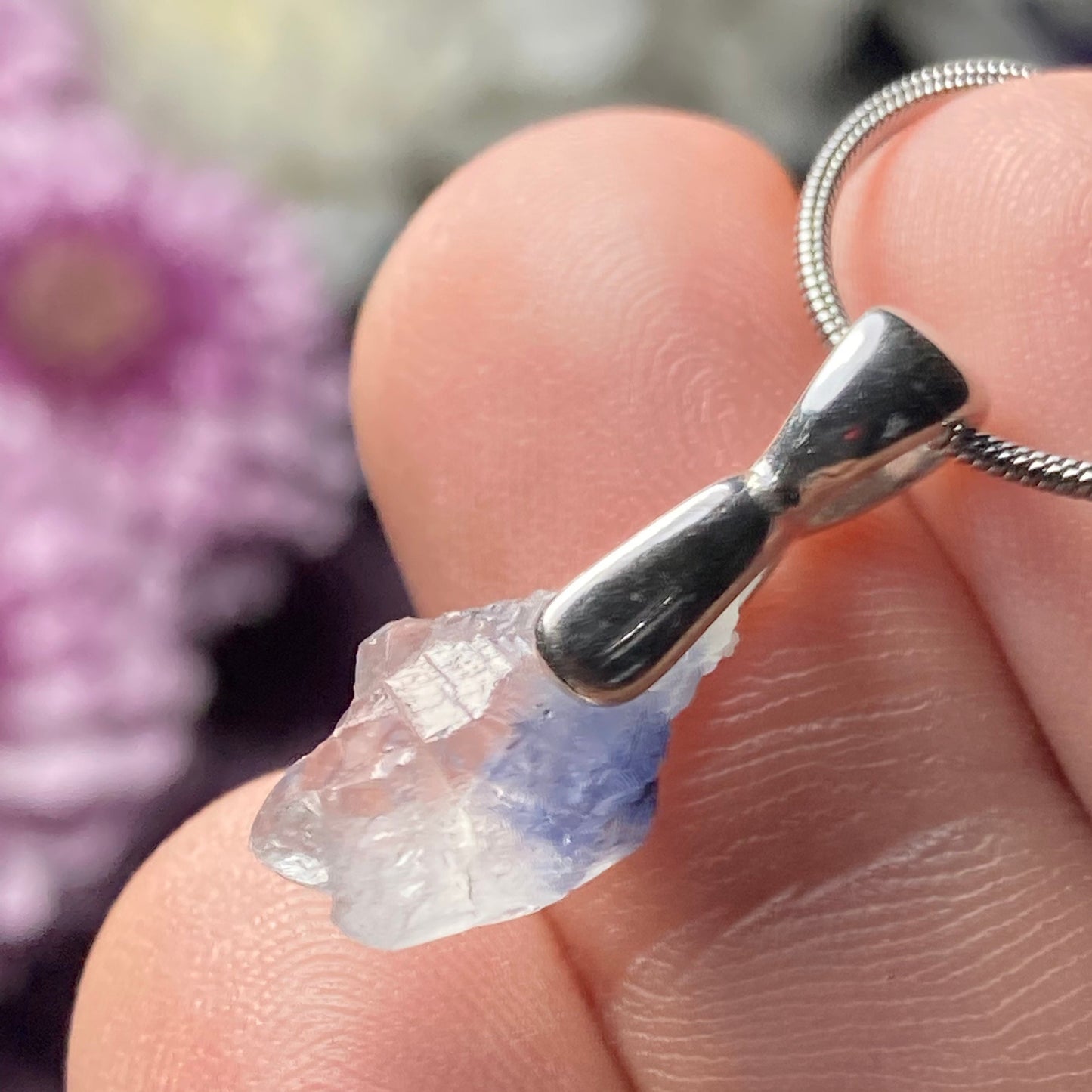 Fibrous Dumortierite in Quartz Pendant