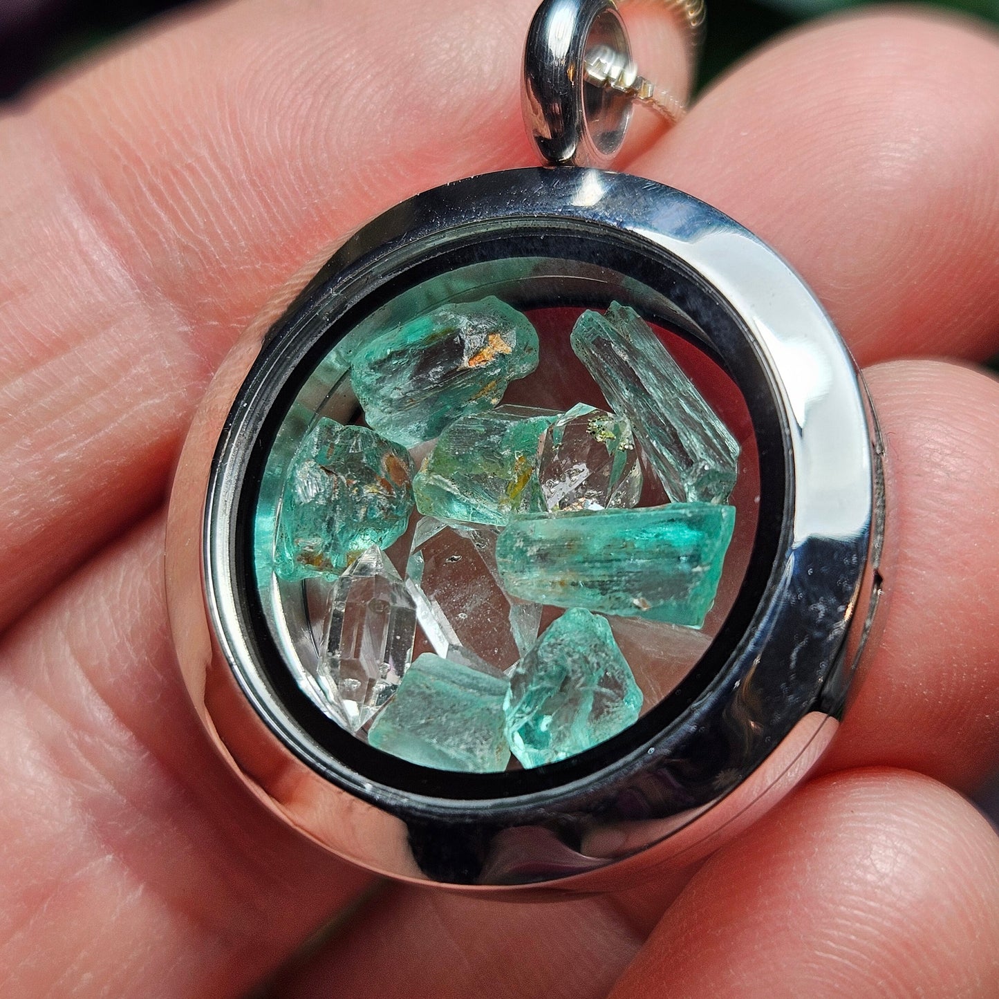 Emerald & Herkimer Diamond Pendant