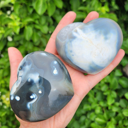 Orca Agate Heart Carving, Polished Agate Crystal Heart