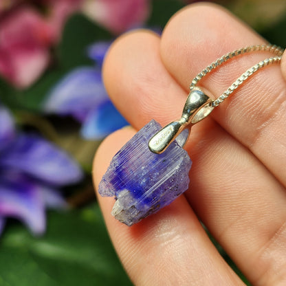 Tanzanite Crystal Pendant, Terminated Sterling Silver Purple Bi Colored Tanzanite Necklace