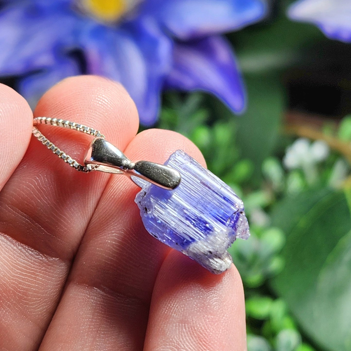 Tanzanite Crystal Pendant, Terminated Sterling Silver Purple Bi Colored Tanzanite Necklace